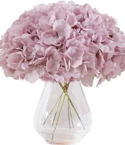 Vista 36 de Flores de hortensias artificiales rosa polvoriento, 10 cabezas de flores de seda de hortensia falsas para centros de mesa de boda, ramos de 10
