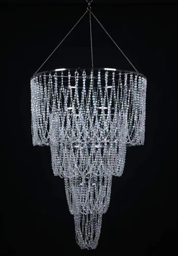 Vista 7 de Candelabro de boda grande de 4 niveles, lámpara de araña colgante de imitación de cristal iridiscente con cuentas, 24 pulgadas de ancho y 3 pies