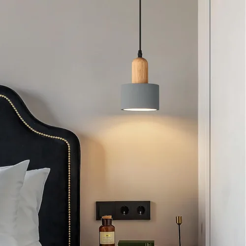 Vista 5 de Luces Colgantes Modernas de Cemento Gris Araña Lámparas de Techo de Madera para Isla de Cocina Dormitorio Comedor Sala de Estar Bar (Paquete de 2)