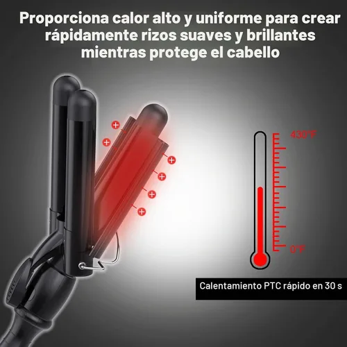 Vista 5 de kuwa Herramienta Rizadora de Cabello, Rizador de Ondas Playeras con 15 Temperaturas Variables, Rizador de 3 Cilindros, Rizador de Cabello