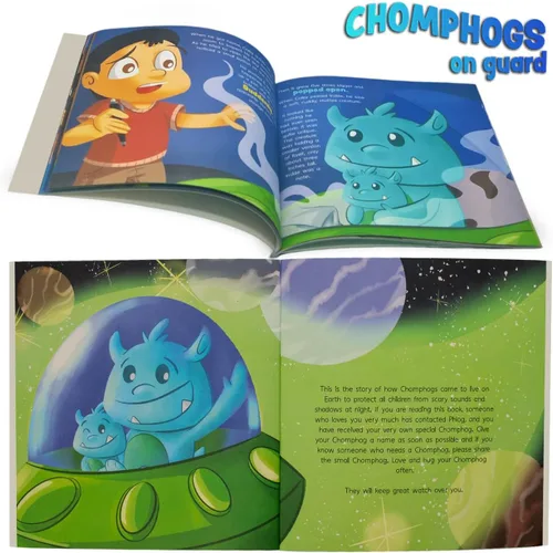 Vista 3 de Mint Bucket Brands Chomphogs on Guard - Protectores de felpa para niños asustados de la oscuridad - Los niños finalmente duermen solos por la noche