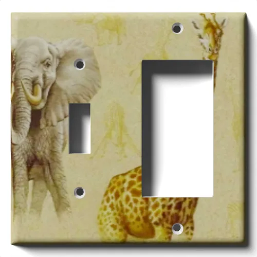 Vista 9 de Placa decorativa de salida - Jirafa y elefante en faros - Receptáculo doble dúplex