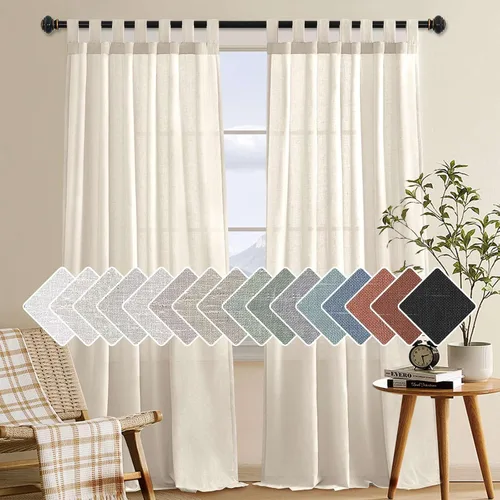 Vista 41 de Cortinas de lino para sala de estar, decoración para el hogar, con pestaña superior, privacidad añadida, ahorro de energía, filtro de luz