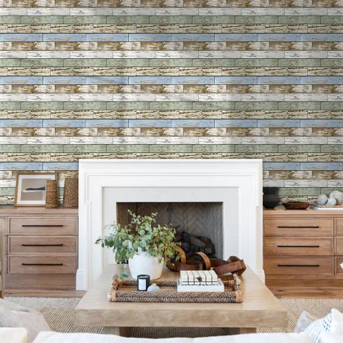 Vista 3 de Commomy Azulejos de pared 3D de madera sintética para despegar y pegar, 10 Madera-AB