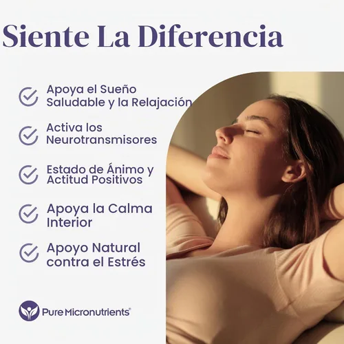 Vista 2 de Suplemento 5-HTP Plus GABA, apoyo para dormir, estado de ánimo y estrés, 60 cápsulas vegetales El 5-hidroxitriptófano puro con GABA promueve