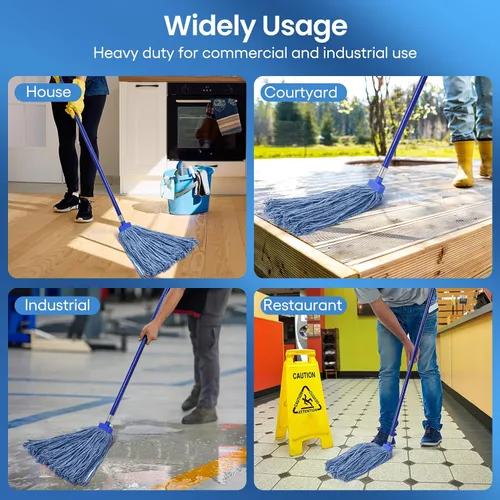 Vista 5 de Matthew - Cabezales de repuesto para trapeador húmedo de algodón resistente (azul, mediano, paquete de 12) con 2 paños de microfibra para uso