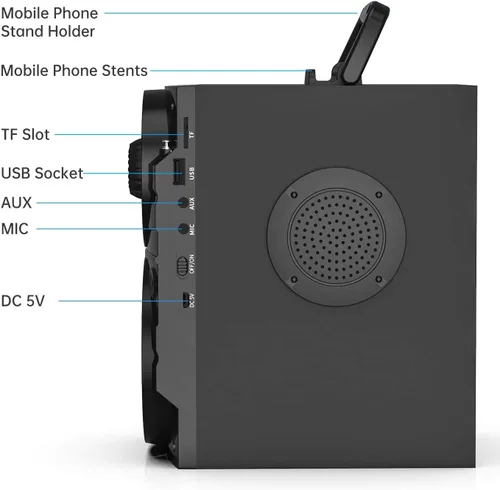 Vista 6 de Altavoz Bluetooth portátil con subwoofer, altavoces inalámbricos, para exteriores/interiores, gran soporte, control remoto, radio FM, tarjeta TF