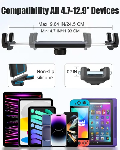 Vista 6 de Soporte para tablet para espejo retrovisor de automóvil, soporte retráctil para teléfono para espejo retrovisor, soporte para GPS giratorio de 360°