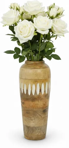 Vista 7 de Mela Artisans Jarrón de madera de mango de 12 pulgadas Florero decorativo de madera Granja rústica Medio quemado Centro de mesa para sala