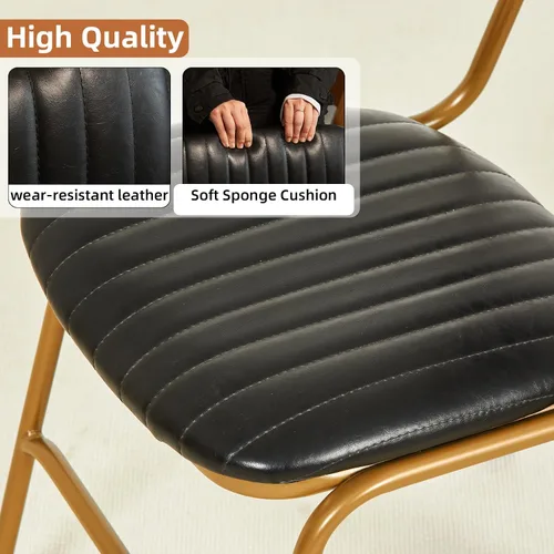 Vista 3 de Juego de 2 sillas de comedor modernas de mediados de siglo, sillas retro con asiento/respaldos tapizados de piel sintética y patas de metal Negro