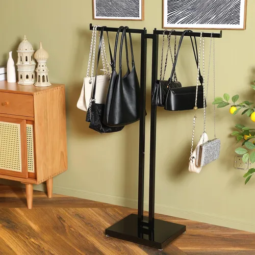 Vista 7 de Weysat - Perchero negro de 2 vías con brazos rectos de 16 pulgadas, soporte de exhibición de camisas de metal ajustable, estante de ropa de pie