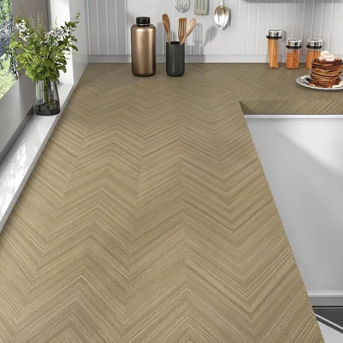 Vista 4 de Wallercity Papel tapiz de espiga marrón claro para despegar y pegar, diseño de rayas modernas, papel tapiz autoadhesivo con aspecto de madera, papel