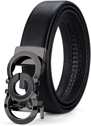 Vista 2 de VANNANBA Leather ratchet Belts for Men Automatic Buckle Casual Work Dress Belt with Gift Box