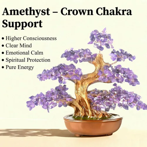 Vista 2 de Árbol de la vida de cristal de amatista, 360 piedras grandes, piedras preciosas hechas a mano, cristales curativos para chakras, energía positiva