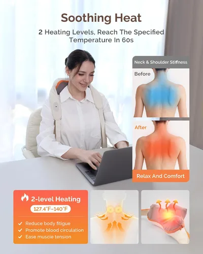 Vista 4 de AIRSEE Masajeador Shiatsu inalámbrico de cuello y hombros con calor, batería de más de 200 minutos, cabeza de flor de ciruelo mejorada 2025