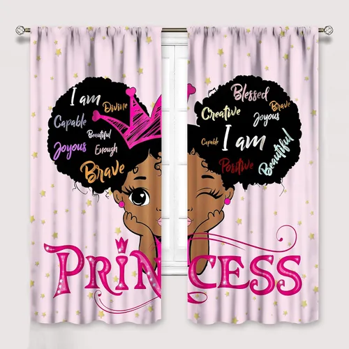 Vista 12 de YCness Cortinas afroamericanas para niños, tratamientos de ventana de niña negra afro para dormitorio, lindas cortinas de bailarina bailarina rosa