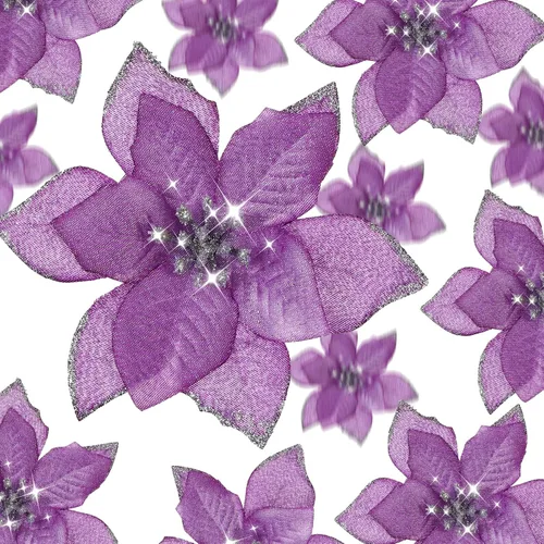 Vista 17 de WILLBOND 36 piezas de flores de Pascua navideñas de 3 tamaños para árbol de Navidad, flores falsas con purpurina, decoración, adornos de flor