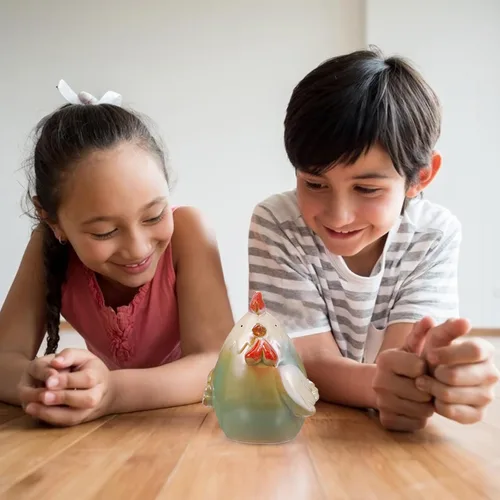 Vista 6 de DECHOUS Alcancía de cerámica para niños y adultos: bonita alcancía de pollo para ahorrar dinero para niños y niñas, divertida decoración