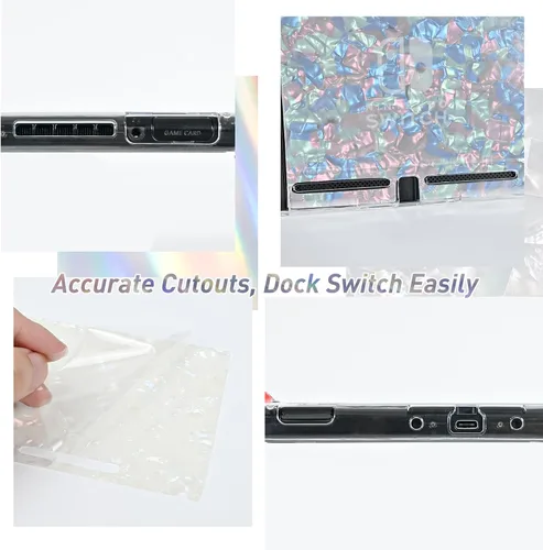 Vista 5 de DLseego Clear Glitter Protective Case for Switch Console 2017, Dockable Sparkle Crystal Bling Irregular Soft & Flexible TPU and Hard PC Shockproof