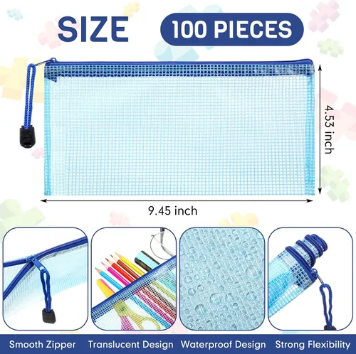 Vista 2 de Handepo 100 bolsas de malla para lápices, azul, A6