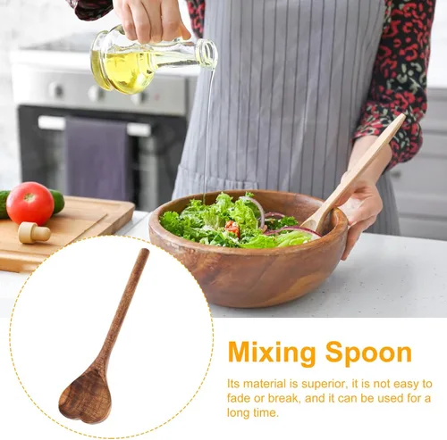 Vista 9 de UPKOCH Cuchara de madera en forma de corazón, mango largo, cuchara agitadora de madera para mezclar ensaladas de cocina, servir en fiestas