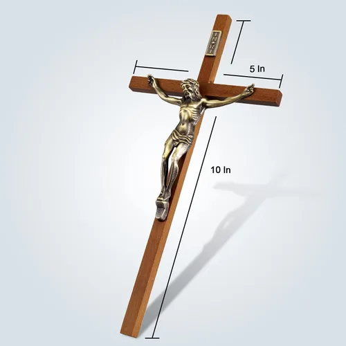 Vista 2 de ACHIBANG Crucifijo de pared católica – Cruz de Jesús de madera de 10 pulgadas con INRI para pared o decoración de Pascua, regalo cristiano