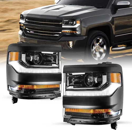 Vista 23 de Ensamble de faro HID/Xenón SOCKIR Compatible con Chevy Silverado 1500 2016-2019/19 Chevy Silverado 1500 LD [con bombilla HID D5S] con DRL LED
