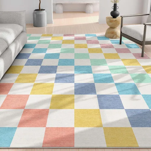 Vista 16 de Well Woven Apollo Flatwoven Modern Squares Alfombra multicolor de 3 pies 3 pulgadas x 5 pies para niños