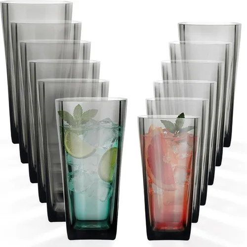 Vista 11 de Top-spring Vaso de Agua de Plástico Reutilizable de 20 Onzas, Vasos Transparentes Irrompibles para Beber, Sin BPA, Juego de 6 Vasos Azules para Beber