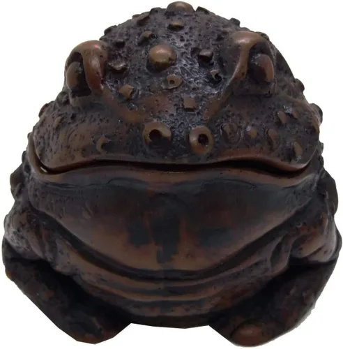 Vista 3 de WitnyStore Cenicero pequeño de sapo sentado marrón de 4 pulgadas de alto con tapa, hecho a mano, hecho a mano, rana de resina, animales anfibios