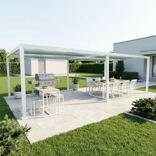 Vista 19 de Kozyard Pergola con listones para exteriores, 10 x 12 pies, refugio de Resistente a la intemperie, sistema de drenaje, techo con listones Blanco