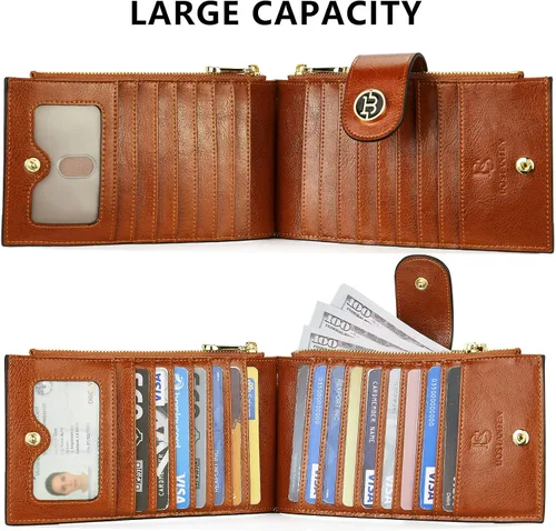 Vista 6 de BOSTANTEN Billeteras de cuero para mujer con bloqueo RFID delgado plegable tarjetero con bolsillo con cremallera