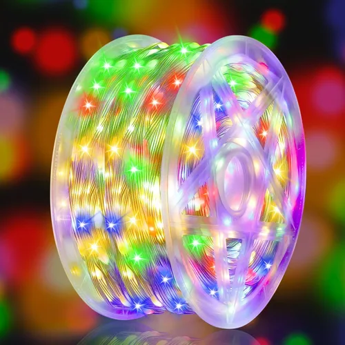 Vista 9 de Luces de Navidad de 262 pies, 800 luces LED para exteriores, alambre transparente para árbol de Navidad con 8 modos impermeables, tira de luces