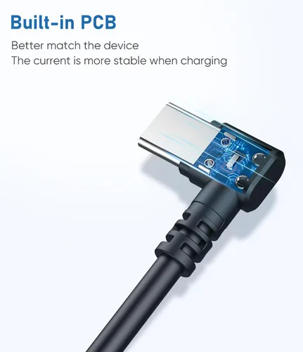 Vista 2 de Cable de alimentación para cámara de salpicadero, (USB tipo C de 10 pies) más grueso, cable de carga USB C de 90 grados con anillo magnético, cable