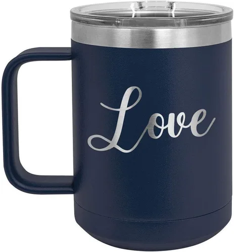 Vista 17 de Love Black 15 oz taza de café w/tapa superior deslizante Taza de café de viaje aislado Ideas de regalo de cumpleaños o Navidad de mujeres