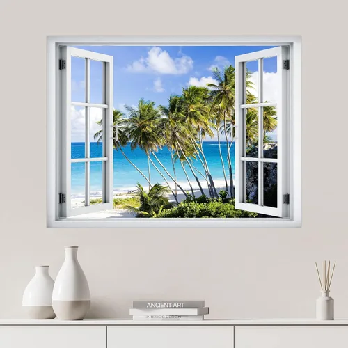 Vista 10 de SIGNWIN Adhesivo de pared removible/mural de pared para ventana, vegetación exuberante y árboles iluminados por el sol, fotografía, realismo