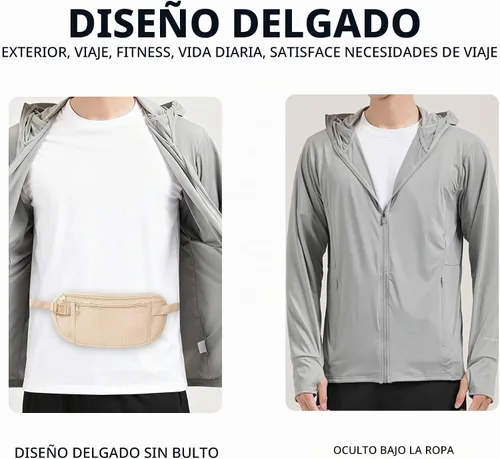 Vista 5 de Cinturón de dinero de viaje, soporte oculto para pasaporte para hombres/mujeres, Beige, Slim Travel Mujeres Hombres Oculto Rfid Proteger Efectivo