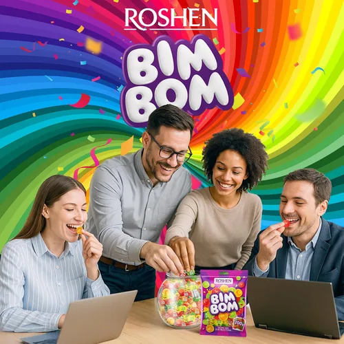Vista 6 de Roshen Bim Bom Caramelos Duros – Caramelos surtidos rellenos de frutas y bayas, envueltos individualmente, a granel de 16.5 oz (468g)