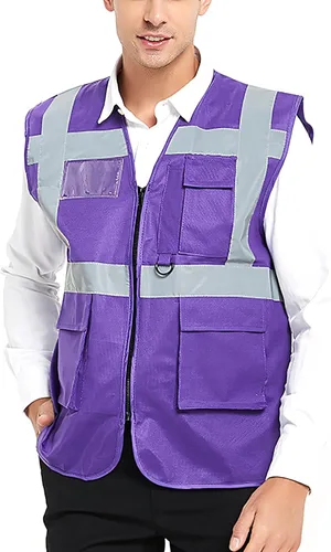 Vista 8 de GOGO Chaleco de seguridad de alta visibilidad de 5 bolsillos con tiras reflectantes, chaleco de uniforme de trabajo