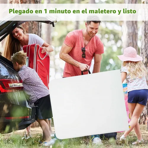 Vista 5 de Mesa plegable de 6 pies de plástico portátil para exteriores, mesa de camping multiusos rectangular plegable con asa, candado para picnic, fiesta
