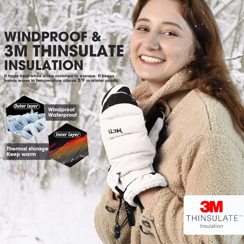 Vista 2 de MCTi Guantes de esquí para mujer, con pantalla táctil, impermeables, aislados, con cremallera oculta