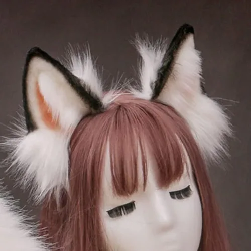 Vista 5 de Angela0123 - Juego de diadema de orejas de lobo de piel sintética y cola larga de Anmimal peludo fiesta de Halloween anime Lolita disfraz de cosplay
