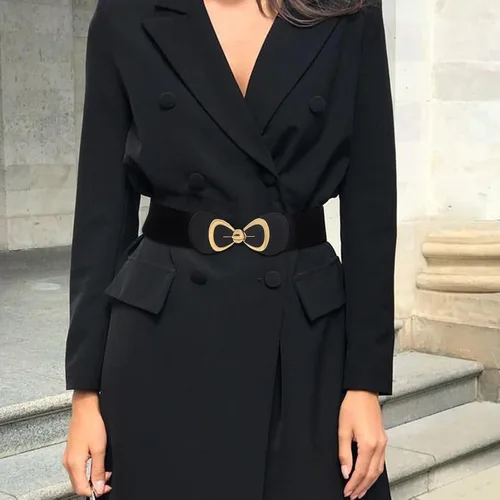 Vista 4 de Wriidy Cinturón elástico de lazo negro Mujeres Stretch Wasit Cinturones para vestido