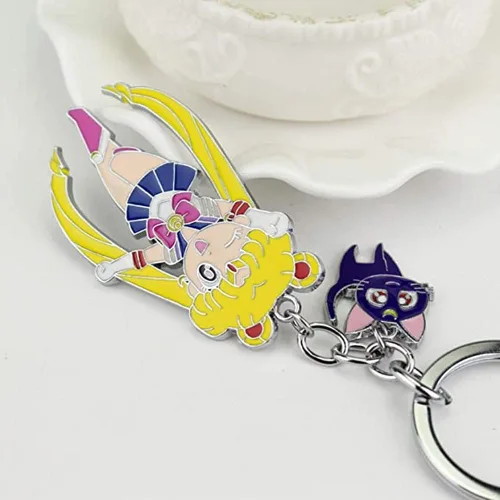 Vista 5 de Sailor Moon Tsukino Usagi con gato clave cadena llavero llavero