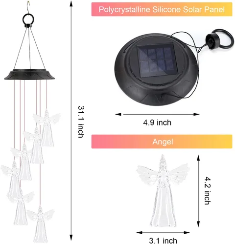 Vista 8 de Regalos de cumpleaños para mujeres, mamá, abuela, regalos de jardinería para mujeres, campanillas de viento solares de ángel para exteriores