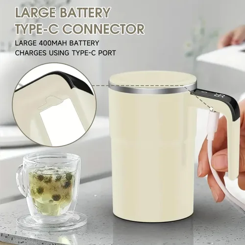 Vista 8 de SpinBrew - Taza de café magnética de agitación automática con pantalla de temperatura, vaso de café eléctrico de acero inoxidable automezclable