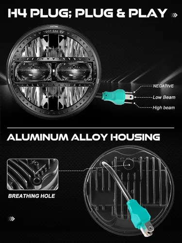 Vista 6 de AUDEXEN Faro delantero LED de 5.75 pulgadas, 55 W, 5-3/4 pulgadas, compatible con Harley Dyna Sportster Street Bob Softail Iron 883 Street Rod Deuce