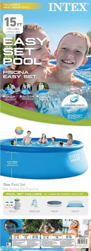 Vista 9 de INTEX Juego de piscina inflable de fácil configuración: 15 pies x 48 pulgadas, con bomba de filtro de cartucho de 1000 GPH y dispensador de cloro