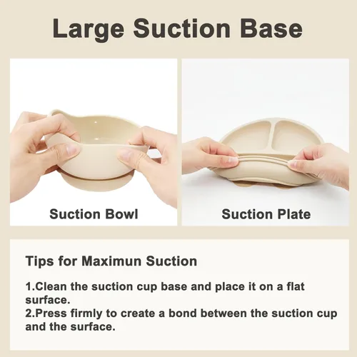 Vista 5 de Juego de Alimentación de Silicona para Bebés Suministros de Destete Dirigido por el Bebé Incluye Tazones con Ventosa y Platos Divididos, Babero