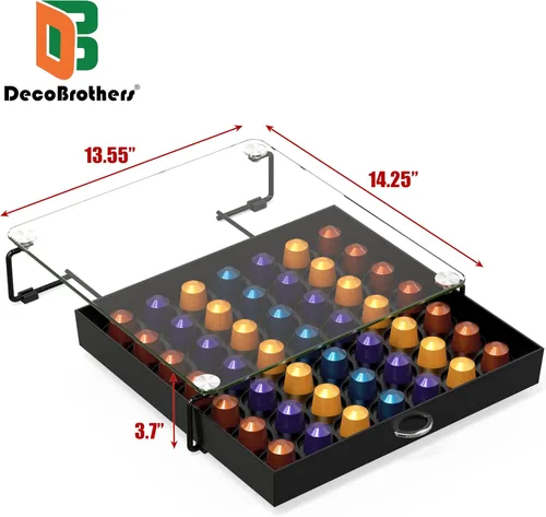 Vista 3 de Deco Brothers Gavetero con Soporte para Cápsulas de Vidrio Templado OriginalLine, Organizador para 49 Cápsulas, Negro